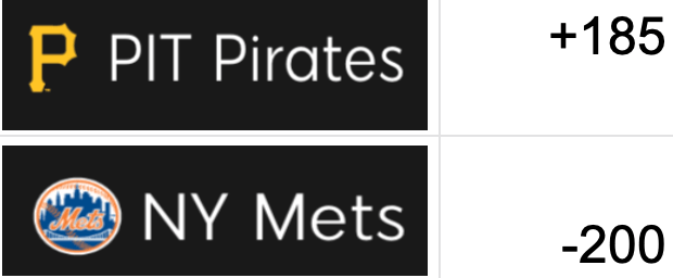 Odds Payouts Pit Pirates - NY Mets