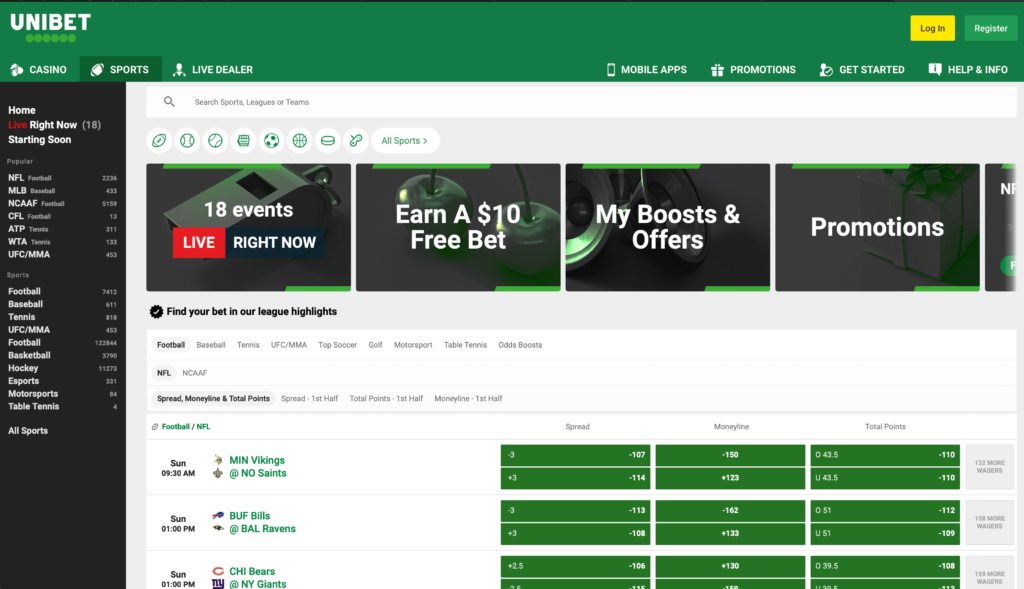 Unibet - Desktop version
