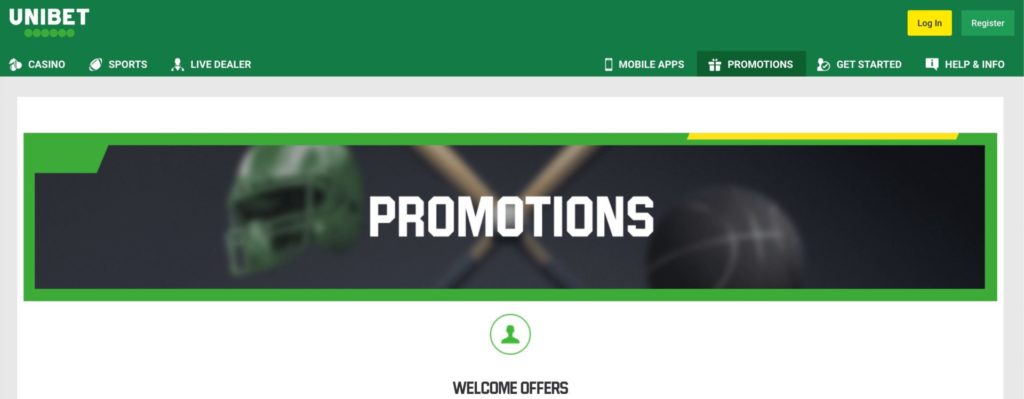 Unibet website - promotions